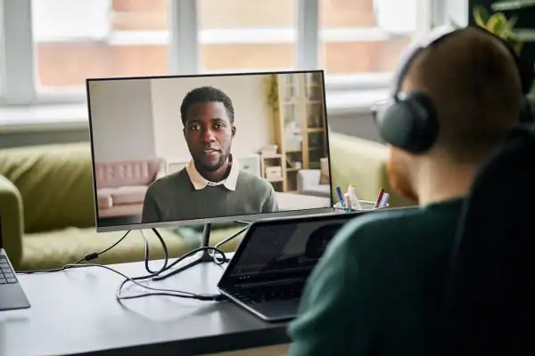 Man attending online mediation Stamford MIAMS session